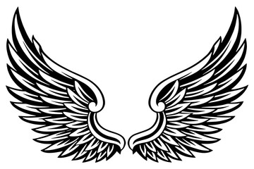 Fototapeta premium Vector Angel Wings Illustration – Symmetrical Feathered Wing Design for Tattoos and Logos