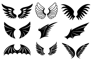 Angel and Bat Wing Silhouette Vector Set – Gothic, Fantasy, and Tattoo Designs