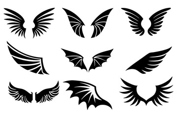 Angel and Bat Wing Silhouette Vector Set – Gothic, Fantasy, and Tattoo Designs