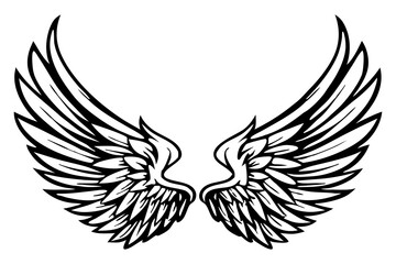 Fototapeta premium Angel Wings Vector Illustration – Detailed Feathered Wing Design for Tattoos and Logos