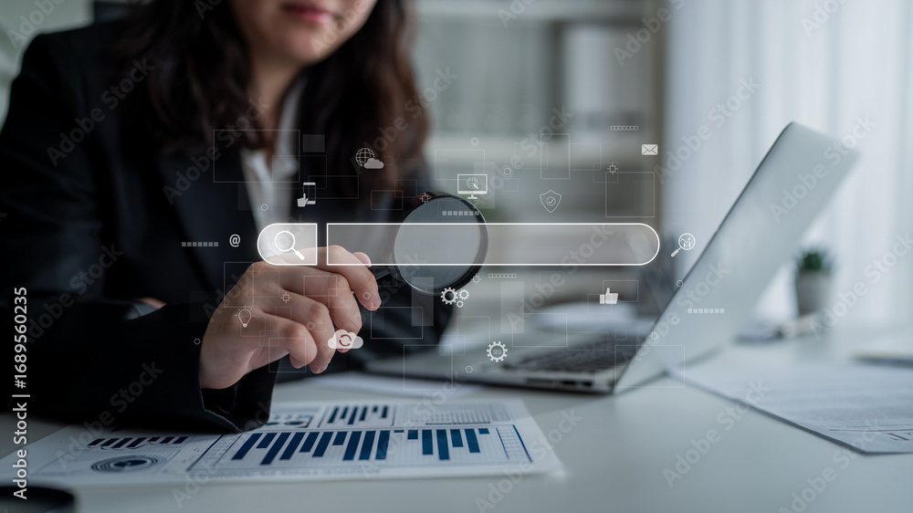 Poster search engine interface for accessing digital information and online data. search engine finds data,