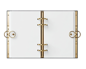 Open blank notebook with gold rings