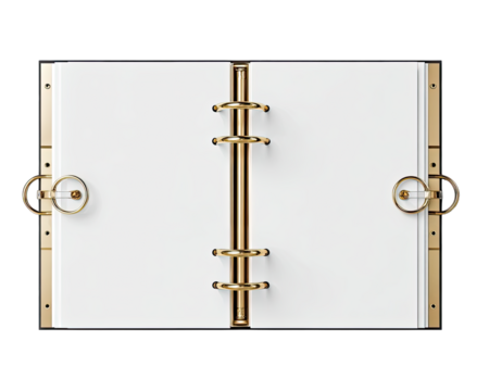 Open blank notebook with gold rings