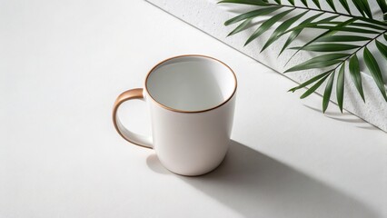 Ceramic mug mockup with a sleek design that invites personalization in a minimalist setting