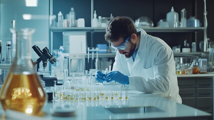 Chemistry food science lab scientist testing food additives and composition modern kitchen research setup health and science