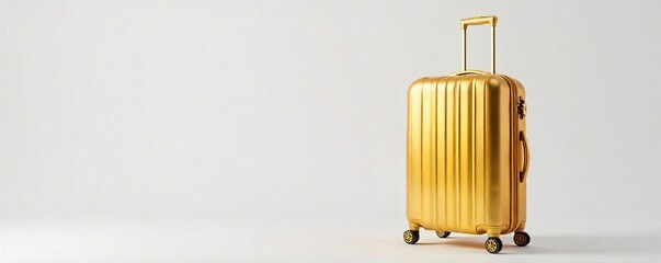 Gleaming golden luggage sits on a pristine white background, ready for a luxurious journey Perfect for travel, luxury, wealth, and holiday themes , reflection, modern, contemporary