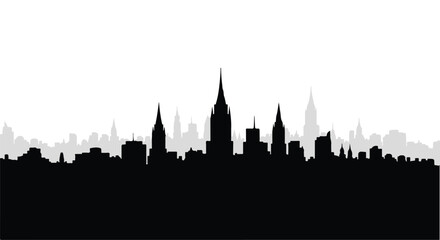 Fototapeta premium Iconic city skyline silhouette against a bright, hazy sky