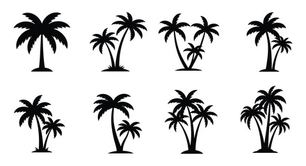 tropical palm trees silhouettes arranged neatly in rows