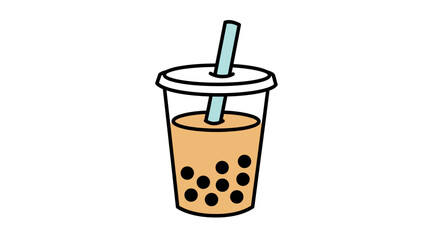 Cartoon Boba Tea with Tapioca Pearls and Straw.
