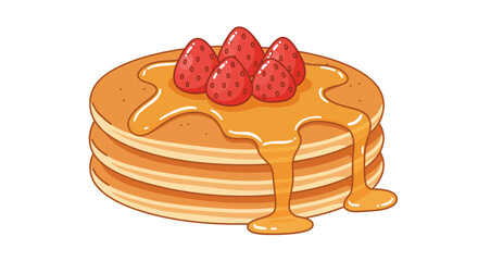 Stack of Pancakes with Strawberries and Syrup Illustration.