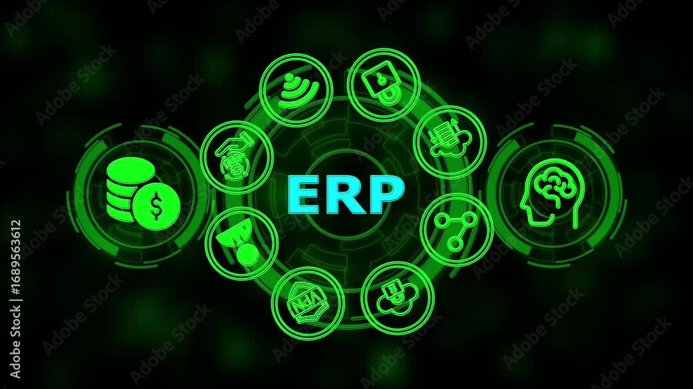 Poster erp - enterprise resource planning business and modern technology concept on virtual screen represen