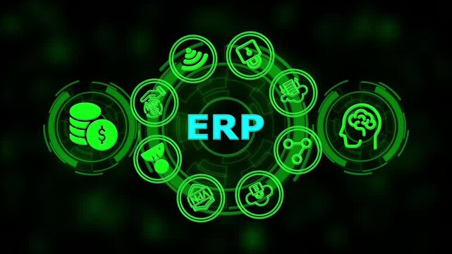 ERP - Enterprise resource planning business and modern technology concept on virtual screen Representing Enterprise Resource Planning and Digital Workflow. illustration