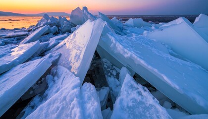 Shattered ice at sunrise