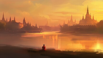 sunset over the river