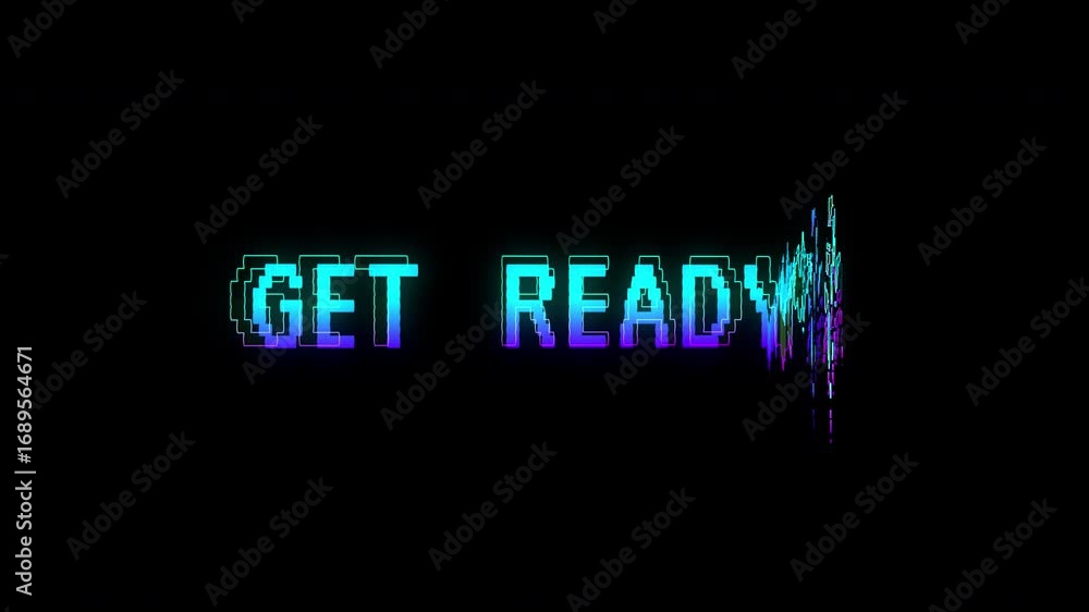 Poster dynamic glitch get ready text motion graphic overlay for gaming intros and video transitions