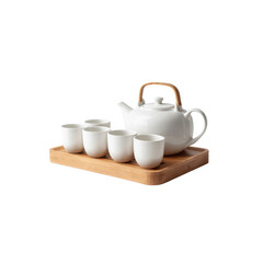 Elegant White Porcelain Tea Set with Bamboo Tray - Perfect for Tea Ceremony