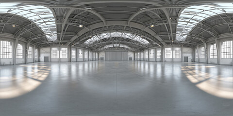 Industrial Hangar 360° Equirectangular Panorama – Clean, Bright Interior