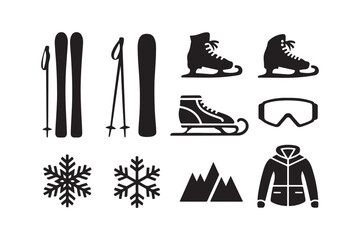 Winter sports equipment and icons collection