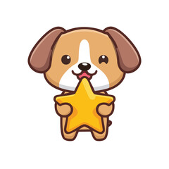 Obraz premium A cute cartoon dog holding a gold star, representing achievement and excellence. The dog is adorable and is an easy to love pet, a perfect fit for anything related to awards
