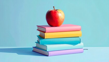 stack of books and apple