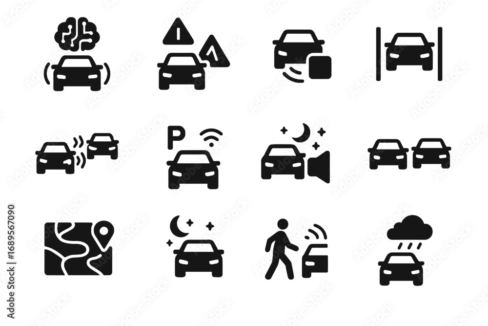 Poster parking autonomous vector optimization icon assist route adaptive avoidance driver icons detection