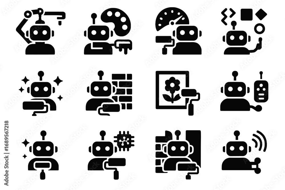 Poster detail painter auto speed recognition robot safety icon vector adjustable design adaptation
