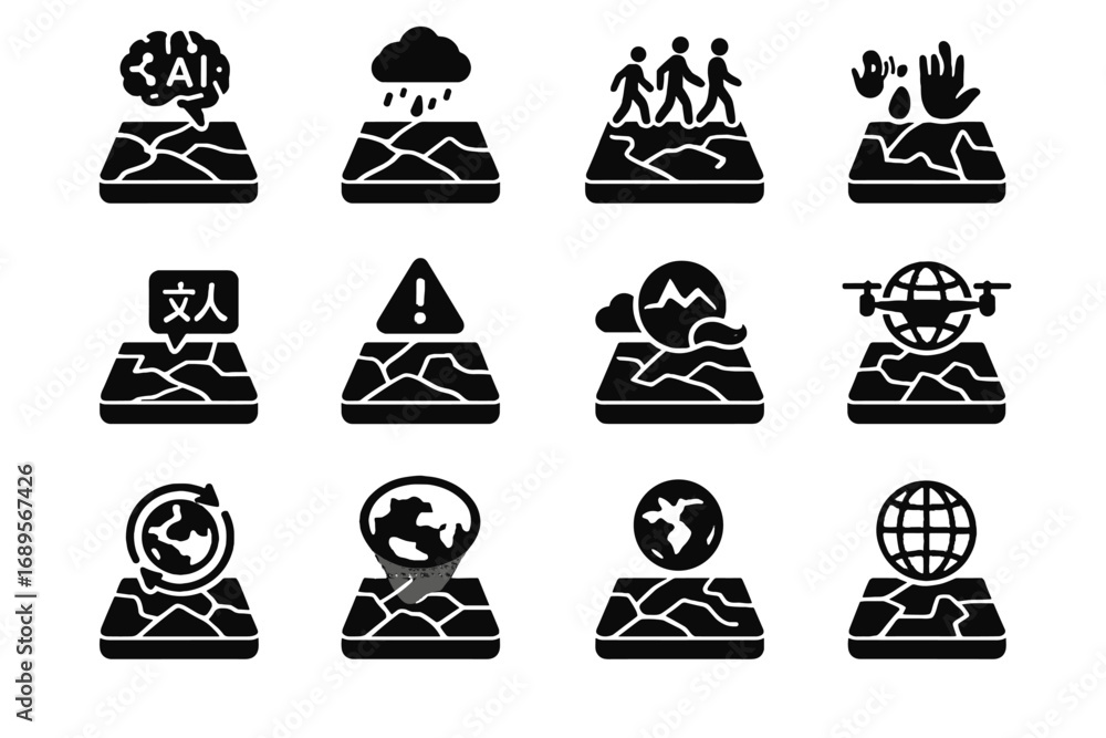 Aufkleber maps interactive mapping globe holographic futuristic icon vector overlay positioning hazard