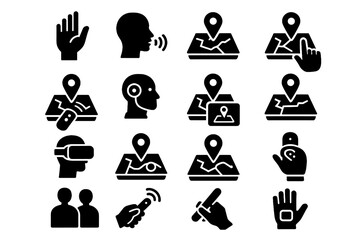 Vector touchscreen interaction ar vr holographic control icons automation integration icon sync