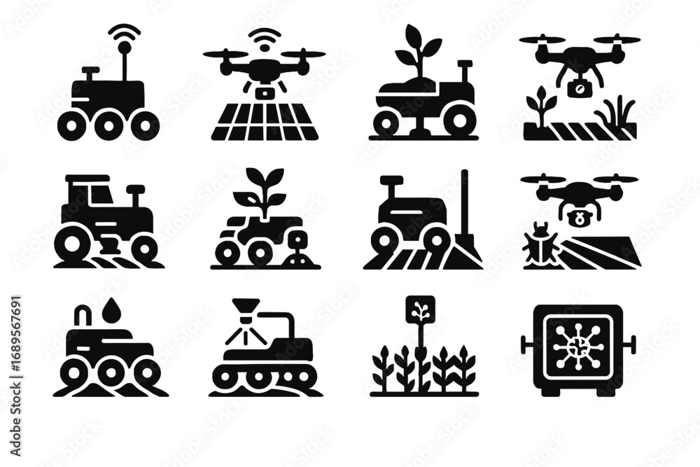 Poster health soil field mapping drone solar icon autonomous robot vector rover hub