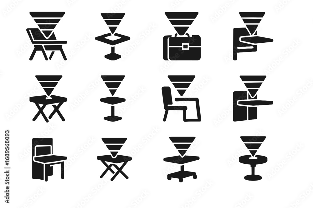 Poster collapsible briefcase portable icons rotating hologram desk compact mini icon vector