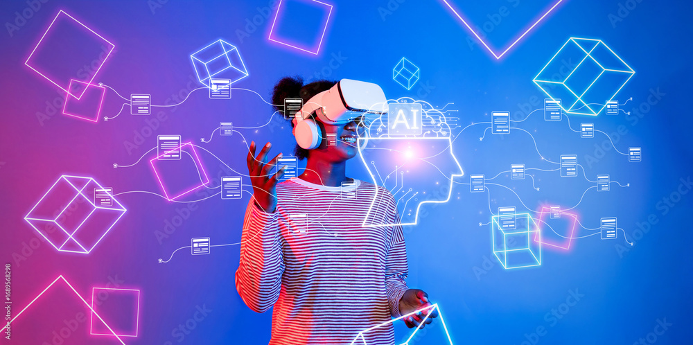 Aufkleber a futuristic illustration showcasing the intersection of generative ai and cloud data management, em