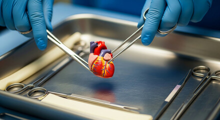 Heart Surgery Preparation: Surgical Tools and Heart Model in Operating Room