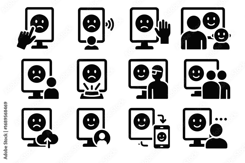 Poster icon assistant icons vector feedback virtual sync reality emotion data mirror