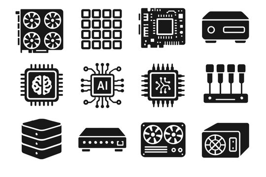 Vector supply icons icon chip ai cluster hardware unit device network edge