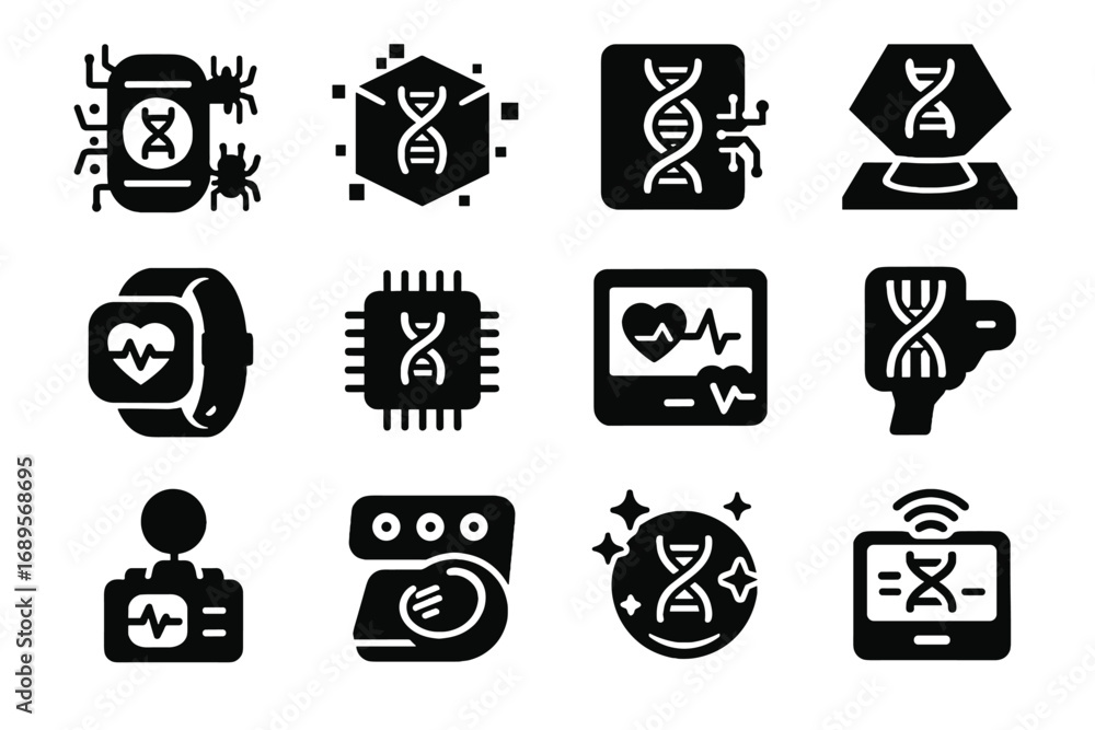 Poster futuristic bio health smart device scanning scanner monitor array vector icon