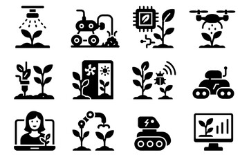 Garden icon pest vector cyber ai system pruning health robotic fertilizer