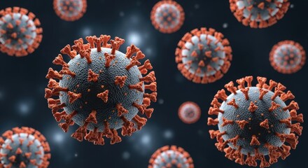 Microscopic view of infectious viral particles causing global pandemic