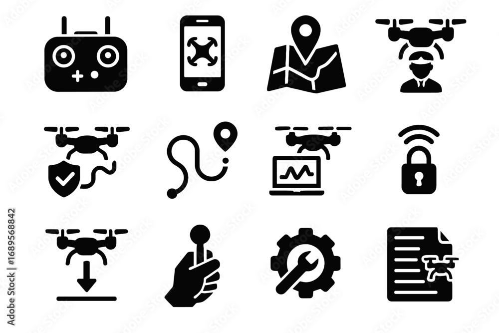 Poster signal vector icons encryption landing planner app mobile icon control autopilot drone
