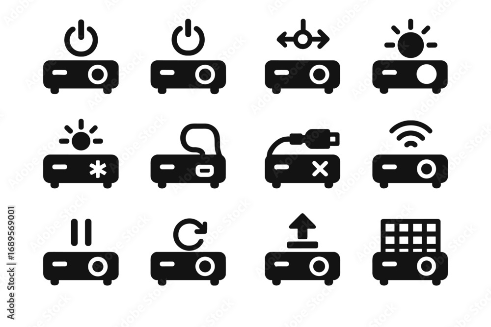 Poster power settings projector calibrate firmware increase decrease connect vector streaming nano icon