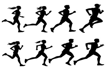 Jogging and Running Silhouettes Vector Illustration