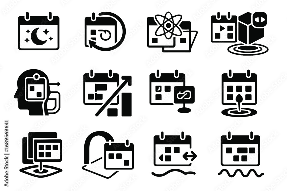 Poster dimensional cell split scheduler bar set toggle futuristic layering holographic vector icon