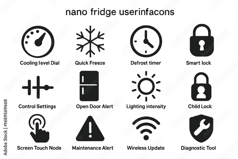 Poster vector tool icon wireless timer alert button nano lock fridge cooling door