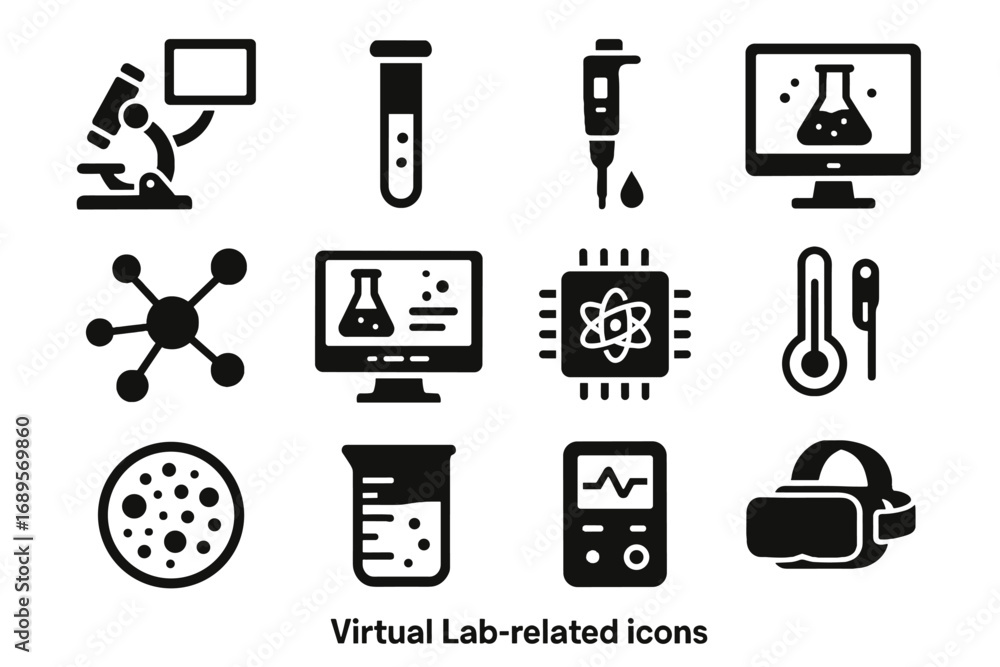 Poster tube monitor logger icon petri experiment lab icons test vector virtual smart