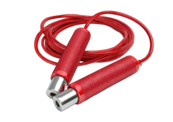 Red jump rope coiled