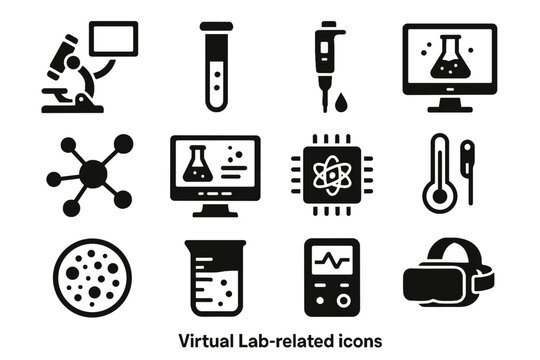 Tube monitor logger icon petri experiment lab icons test vector virtual smart