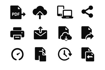 Sync history share icons digital icon point journal print upload device vector