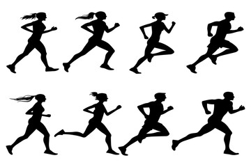 Running Silhouette Figures Vector Illustration