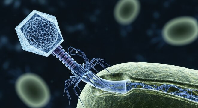 Bacteriophage Attacking and Injecting Genetic Material Into Bacterial Cell For Replication