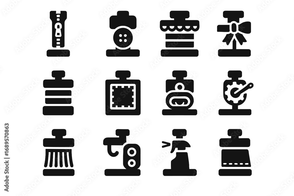 Poster icon symbol band application patch robot attachment tailor seal vector tool needle