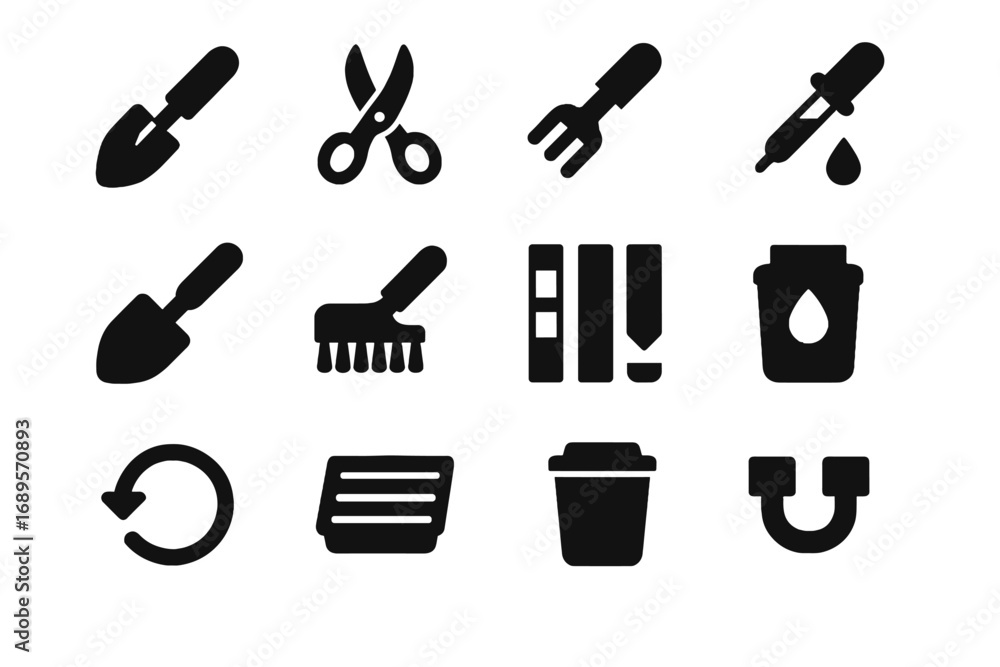 Poster nano vector ph icon mini tool switch rake scissors compact dropper garden